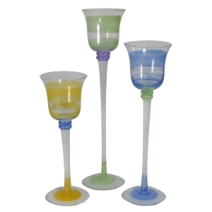 Set of 3 Retro Stripe Hand Painted Stemmed Votive Candleholders 12 - All