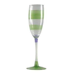 Set of 2 Green Retro Stripe Hand Painted Champagne Drinking Glasses 5.75 Oz. - All