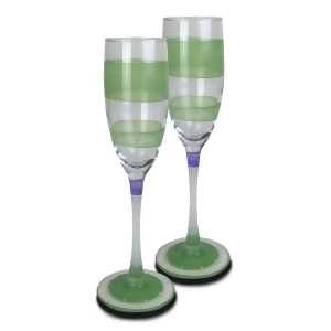 Set of 2 Purple Retro Stripe Hand Painted Champagne Drinking Glasses 5.75 Oz. - All
