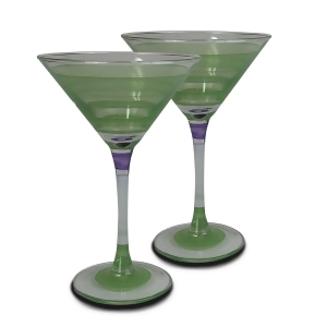 Set of 2 Purple Retro Stripe Hand Painted Martini Drinking Glasses 7.5 Ounces - All