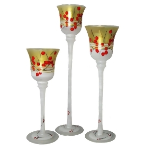 Set of 3 Berries n' Branches Hand Painted Stemmed Votive Candleholders 12 - All