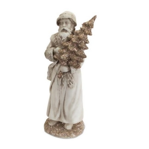 16 Antique-Style Gray Santa Claus Christmas Figure Carrying a Silver Beaded and Glittered Tree - All
