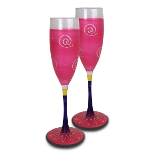 Set of 2 Pink White Hand Painted Champagne Drinking Glasses 5.75 Oz. - All