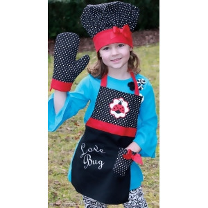 3 Piece Love Bug Black and Red Girl's Apron Hat and Pot Holder Set - All