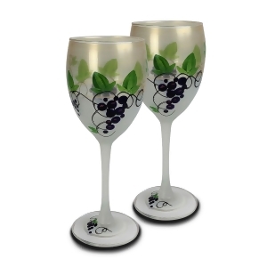 Set of 2 Grapes and Vines Hand Painted Wine Drinking Glasses 10.5 Ounces - All