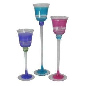 Set of 3 Retro Stripe Hand Painted Stemmed Votive Candleholders 12 - All