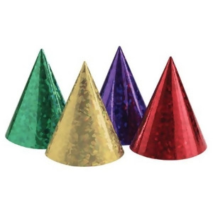 Club Pack of 48 Red Gold Green and Blue Prismatic Birthday Paper Party Hats - All