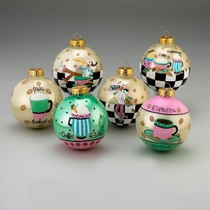 Set of 6 Coffee Break Latte Espresso and Java Glass Ball Christmas Ornaments 3 - All