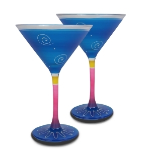 Set of 2 Truquoise White Hand Painted Martini Drinking Glasses 7.5 Ounces - All