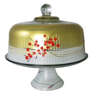 Holly Berries and Branches Hand Painted Glass Convertible Cake Dome 11 - All