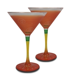 Set of 2 Orange White Hand Painted Martini Drinking Glasses 7.5 Ounces - All