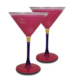 Set of 2 Pink White Hand Painted Martini Drinking Glasses 7.5 Ounces - All