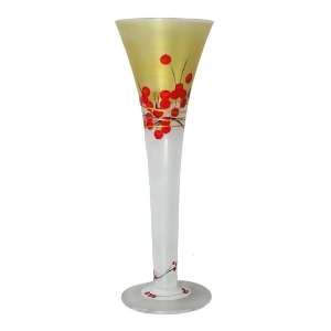 Set of 2 Berries Branches Hand Painted Hollow Stem Flute Drink Glass 16 Oz. - All