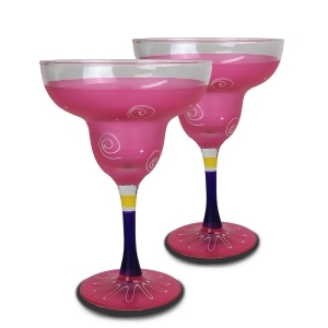 Set of 2 Pink White Hand Painted Margarita Drinking Glasses 12 Ounces - All
