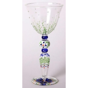Set of 2 Blue Floral Wine Drinking Glasses with Embossed Dots 13 Ounces - All