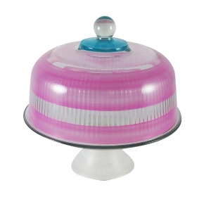 Pink Retro Stripe Hand Painted Glass Convertible Cake Dome 11 - All