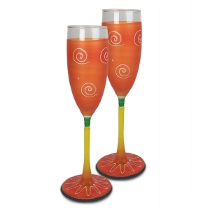 Set of 2 Orange White Hand Painted Champagne Drinking Glasses 5.75 Oz. - All