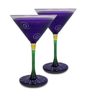 Set of 2 Purple White Hand Painted Martini Drinking Glasses 7.5 Ounces - All