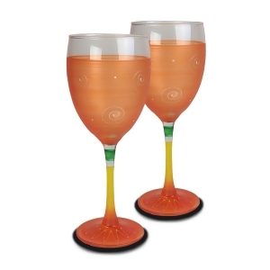 Set of 2 Orange and White Hand Painted Wine Drinking Glasses 10.5 Ounces - All