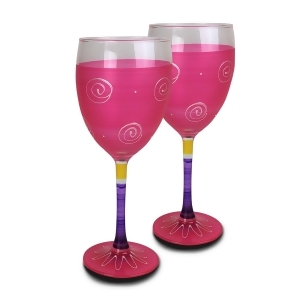 Set of 2 Pink White Hand Painted Wine Drinking Glasses 10.5 Ounces - All
