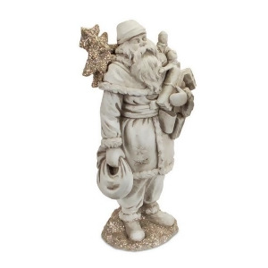 15.25 Antique-Style Gray Santa Claus Christmas Figure Carrying Presents and a Silver Glittered Tree - All