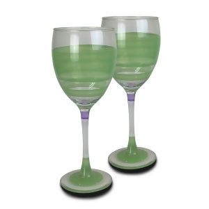 Set of 2 Purple Retro Stripe Hand Painted Wine Drinking Glasses 10.5 Ounces - All