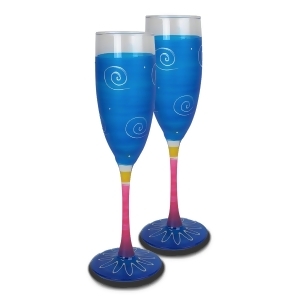 Set of 2 Turquoise White Hand Painted Champagne Drinking Glasses 5.75 Oz. - All