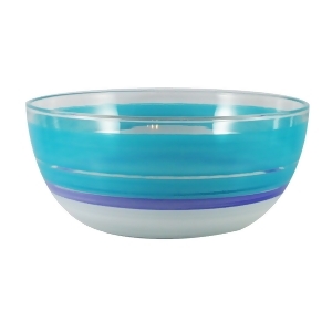 Turquoise White and Purple Retro Stripes Hand Painted Glass Serving Bowl 11 - All