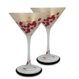 Set of 2 Berries and Branches Hand Painted Martini Drinking Glasses 7.5 Ounces - All