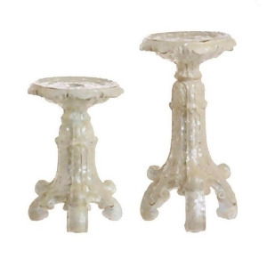 Set of 2 Creme Distressed Victorian Frosted Glitter Pillar Candle Holders 10 - All