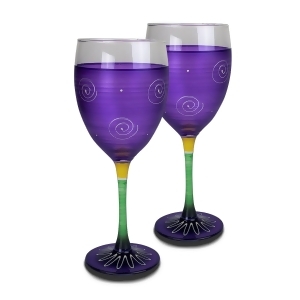 Set of 2 Purple and White Hand Painted Wine Drinking Glasses 10.5 Ounces - All