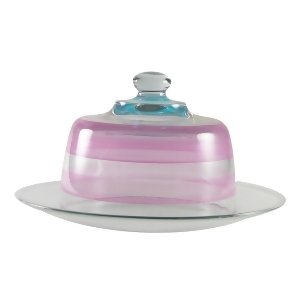Pink Retro Stripe Hand Painted Glass Cheese Dome with Plate 6 - All