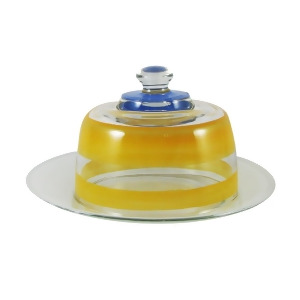 Orange Retro Stripe Hand Painted Glass Cheese Dome with Plate 6 - All