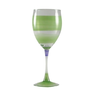 Set of 2 Green Retro Stripe Hand Painted Wine Drinking Glasses 10.5 Ounces - All