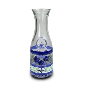 Blue Floral Hand Painted Frosted Glass Serving Carafe 34 Ounces - All