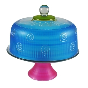 Frosted Turquoise and White Hand Painted Glass Convertible Cake Dome 11 - All