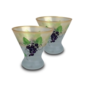 Set of 2 Grapes and Vines Hand Painted Cosmopolitan Wine Glasses 8.25 Ounces - All