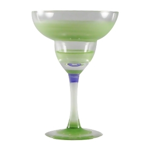Set of 2 Green Retro Stripe Hand Painted Margarita Drinking Glasses 12 Ounces - All