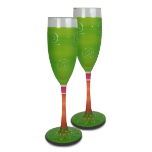 Set of 2 Light Green White Hand Painted Champagne Drinking Glasses 5.75 Oz. - All