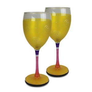 Set of 2 Yellow and White Hand Painted Wine Drinking Glasses 10.5 Ounces - All