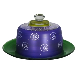 Frosted Purple and White Hand Painted Glass Cheese Dome with Plate 6 - All