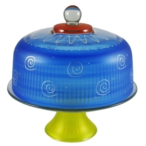 Frosted Dark Blue and White Hand Painted Glass Convertible Cake Dome 11 - All