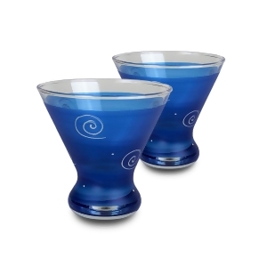 Set of 2 Dark Blue and White Hand Painted Cosmopolitan Wine Glass 8.25 Ounces - All