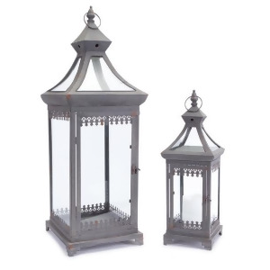 Set of 2 Brocade Bourgeoisie Weathered Metal and Glass Pillar Candle Holder Lanterns 29 - All