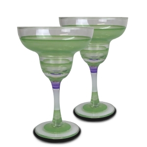Set of 2 Purple Retro Stripe Hand Painted Margarita Drinking Glasses 12 Ounces - All