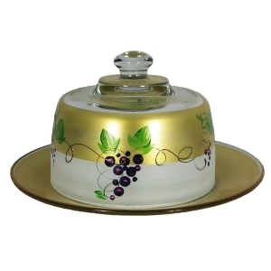 Grapes and Vines Hand Painted Glass Cheese Dome with Plate 6 - All