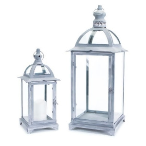 Set of 2 Pagoda Crest Weathered Iron and Glass Pillar Candle Holder Lanterns 26 - All