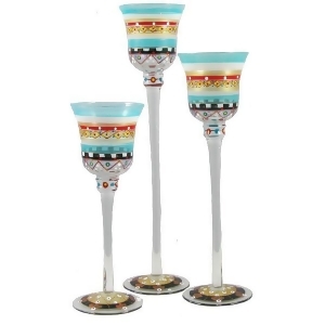 Set of 3 Mosaic Carnival Confetti Hand Painted Stemmed Votive Candleholders 12 - All