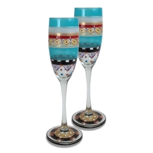 Set of 2 Mosaic Carnival Confetti Hand Painted Champagne Flute Glass 5.75 Oz. - All