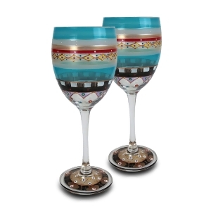 Set of 2 Mosaic Carnival Confetti Hand Painted Wine Drinking Glasses 10.5 Oz. - All